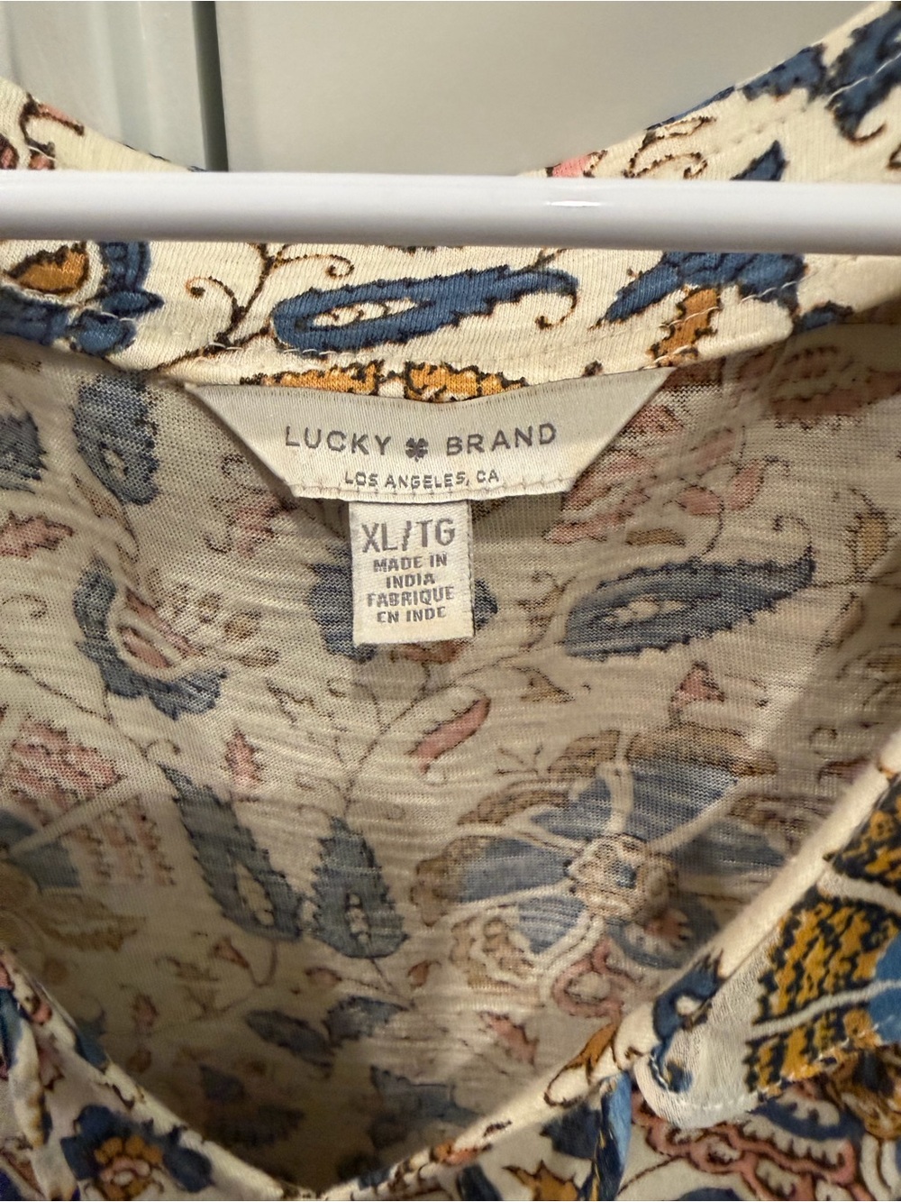 Lucky Brand Cream Blouse with Blue and Pink Paisley Print